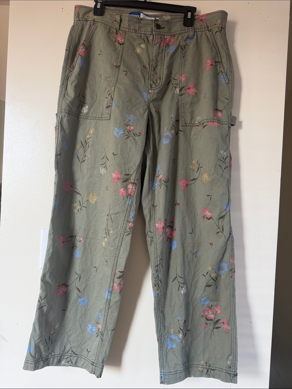 Old Navy Olive Green High-Rise Jeans with Floral Print